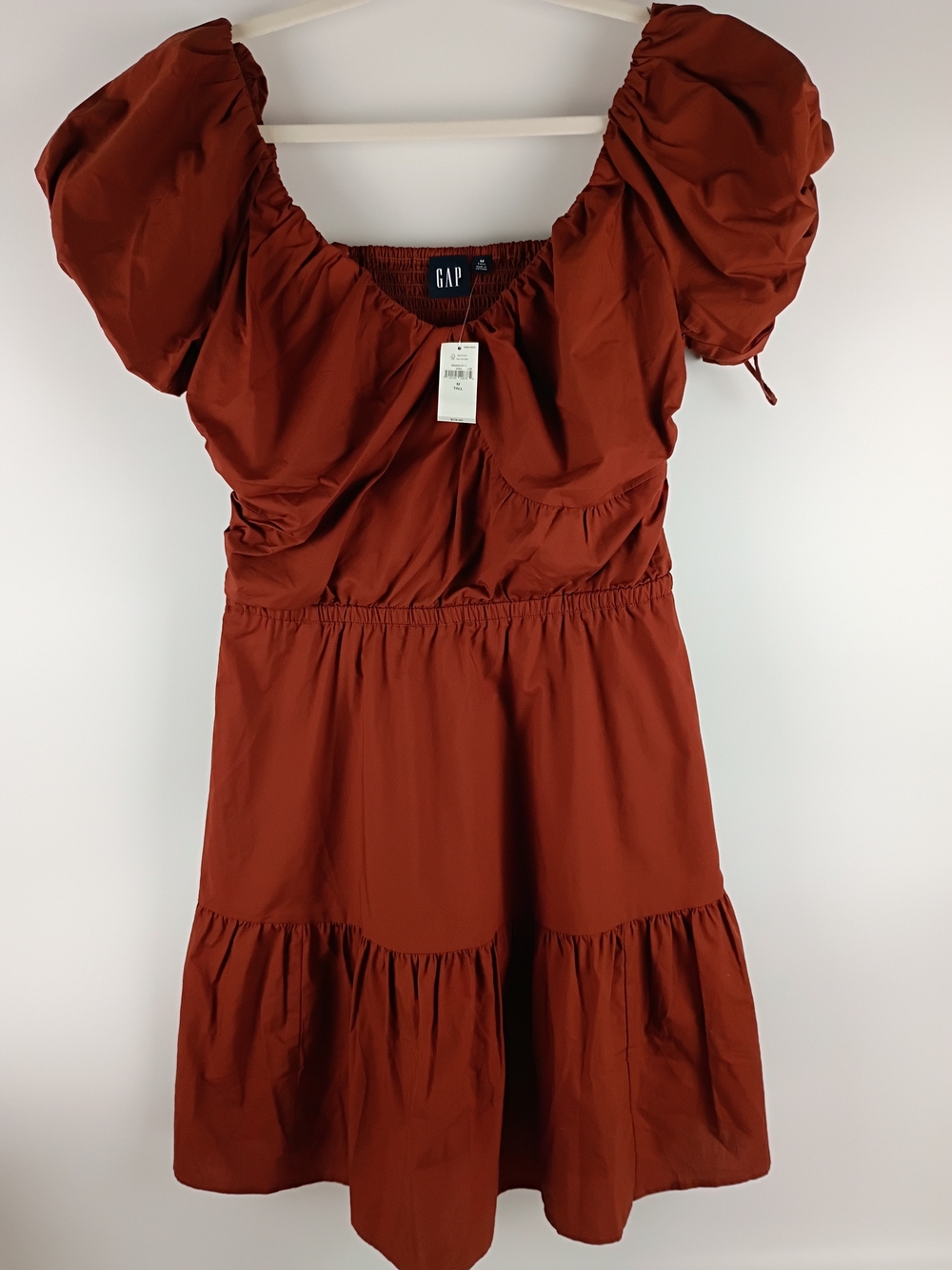 GAP Rust Puff-Sleeve Tiered Dress Breathable Cotton